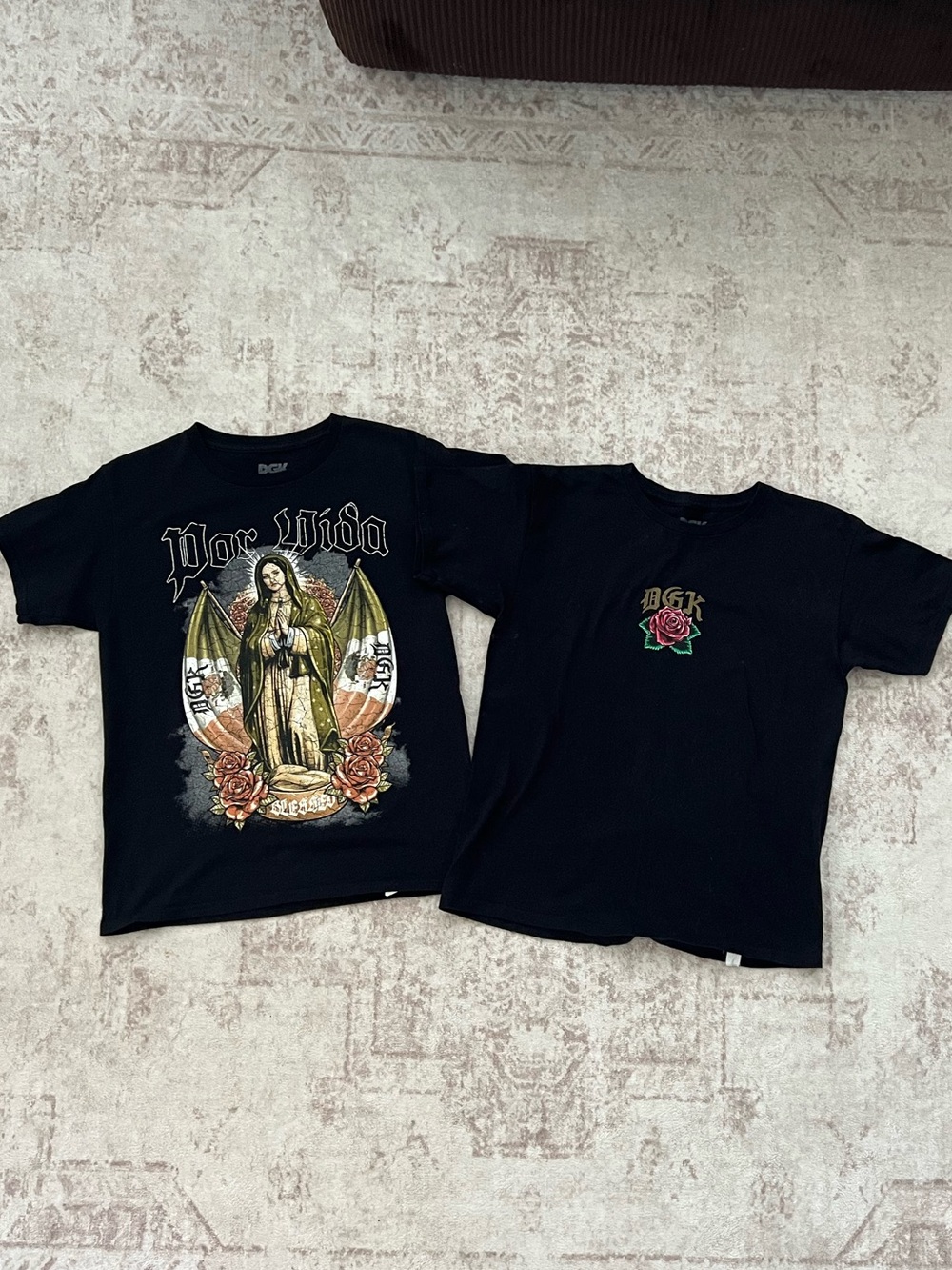 DGK Black Kids Dual Graphic Tee with Rose and Por Vida Print